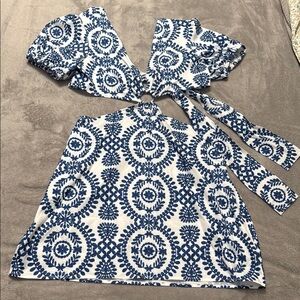 SHEIN White and Blue Mini Dress